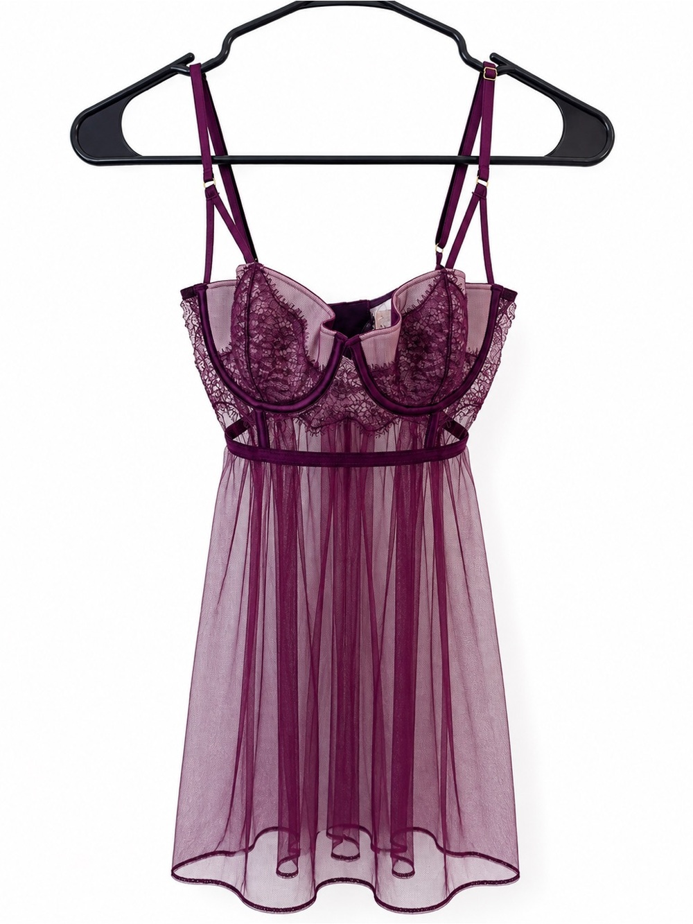 NWT Victoria's Secret Plum Lace & Mesh Babydoll Chemise